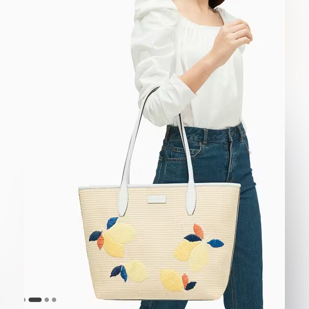 Kate Spade Ash Straw Lemon Zest Large Tote NWOT